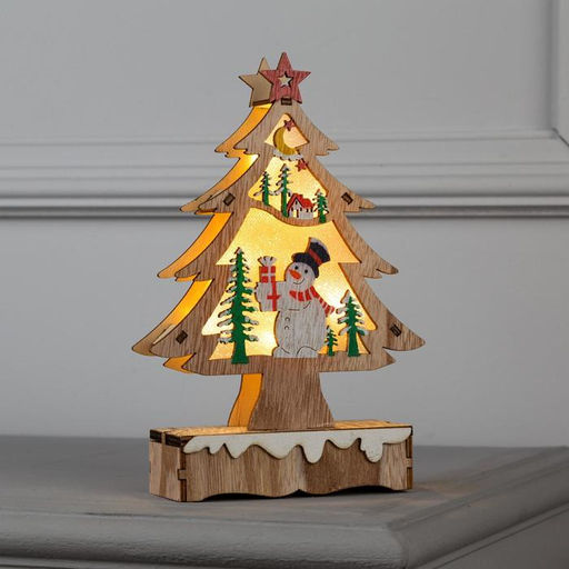 Светодиодная фигура «Ёлка со снеговиком» 12×20×5 см, дерево, батарейки АААх2 (не в комплекте), свечение тёплое белое