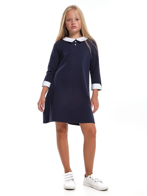 Платье для девочки в школу с белым воротником и манжетами UD 7962 синий - Mini maxi фото 4