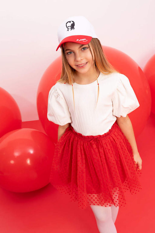 Белая футболка облегающего кроя с круглым вырезом в рубчик и короткими рукавами для девочек - Defacto фото 3