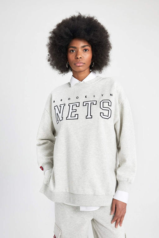 DeFactoFit NBA Brooklyn Nets толстый свитшот оверсайз с круглым вырезом  фото 4