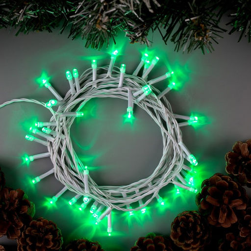 Гирлянда Нить 5 м, IP20, белая нить, 50 LED, 8 режимов, 220 В, свечение зелёное