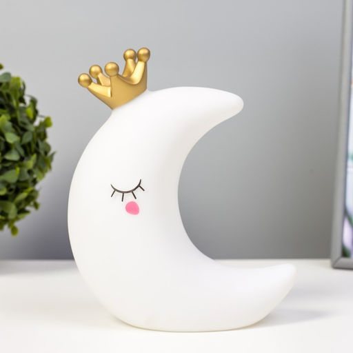 Фигурка светящаяся RISALUX «Луна с короной», LED-ночник, от батареек, белый 16×8×19 см
