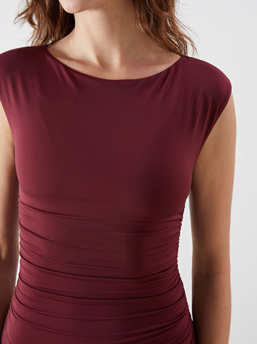 Kay?k Yaka B?zg?l? Elbise