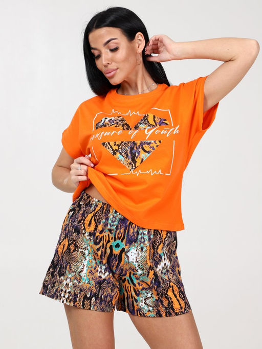 633 ПИЖАМА ЖЕНСКАЯ (шорты) (Оранжевый/рыжий (змея)) - А-дина фото 2