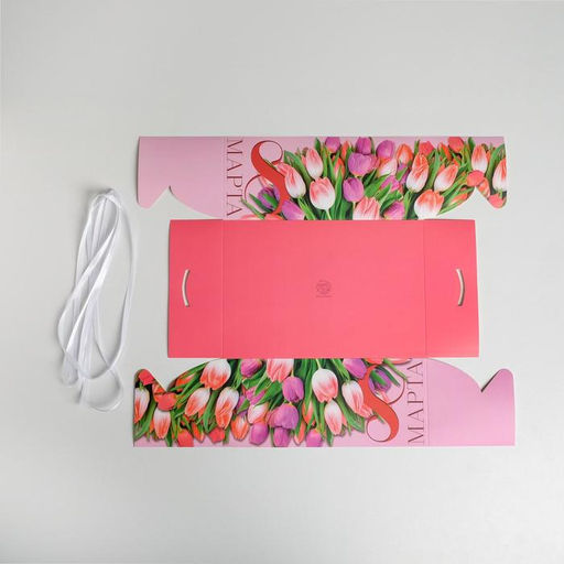 Цена за 5 шт. Коробка для капкейков, кондитерская упаковка, 6 ячеек С 8 Марта, 23?16?10 см