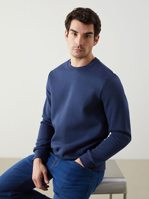 Bisiklet Yaka Uzun Kollu Bask?l? Erkek Sweatshirt