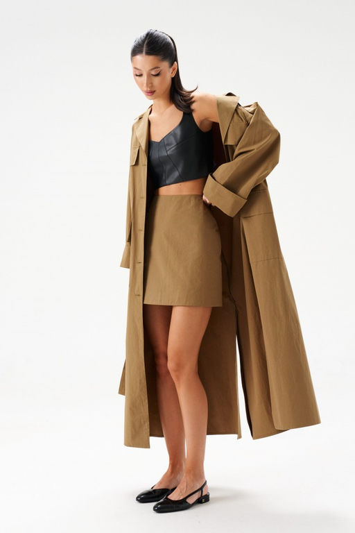 Юбка Annete А1438 мини хлопок хаки  фото 5