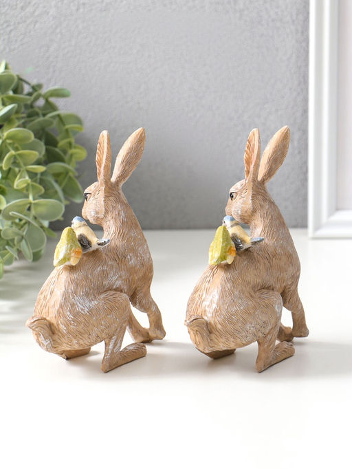 Набор фигурок 2 шт. полистоун Кролик с синичками на спине, 14?5.5?11.5 см