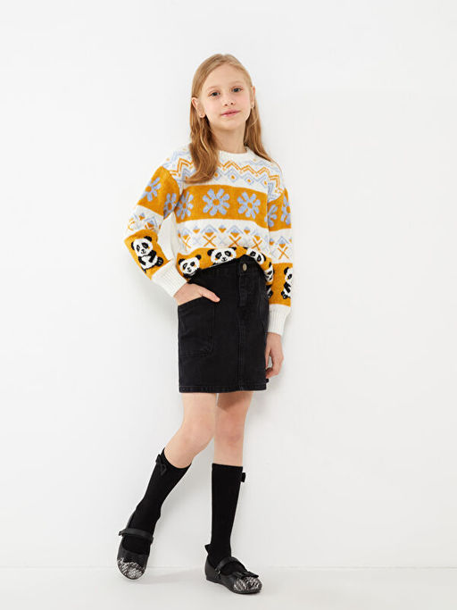 Bisiklet Yaka Desenli Uzun Kollu K?z ?ocuk Triko Kazak - Waikiki фото 2