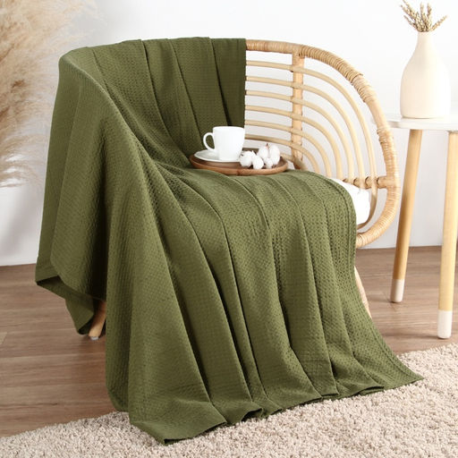 Плед вафельный «Этель» Waffle, 180×240 см, вафля 195 г/м², зелёный