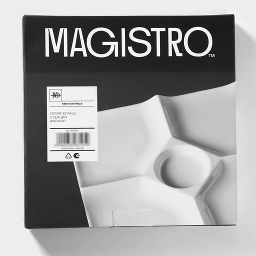 Менажница 5 ячеек Magistro «Бланш», 25×25 см, фарфор, белая