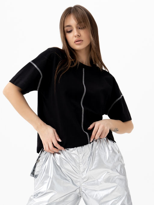 Футболка хлопок 95%, лайкра 5% ,черно-серая - Binita фото 2