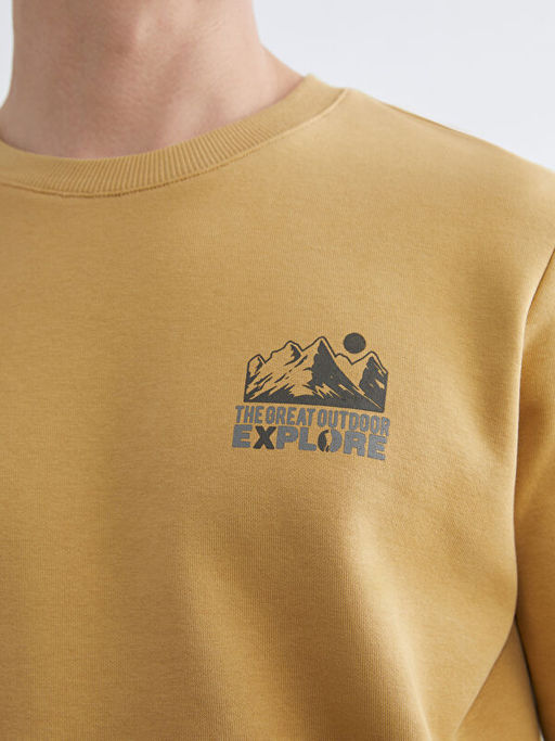 Bisiklet Yaka Bask?l? Erkek Kal?n Sweatshirt