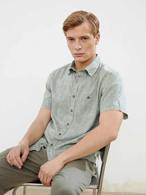 Regular Fit Keten Kar???ml? Erkek G?mlek