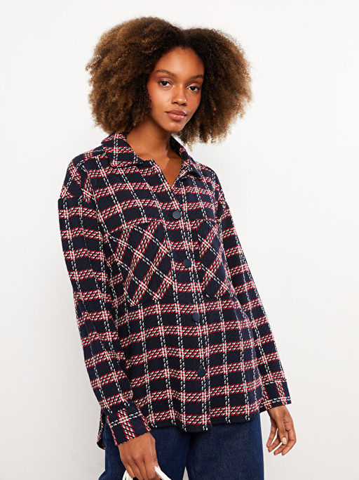 Ekose Uzun Kollu Kad?n G?mlek Ceket