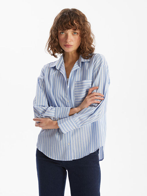 ?izgili Oversize Oxford Kad?n G?mlek
