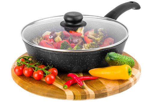 Сковорода глубокая 24 см ГАРМОНИЯ ВКУСА Черный мрамор ИНДУКЦИЯ, С КР. ф24, н/р, 43*25*12 см