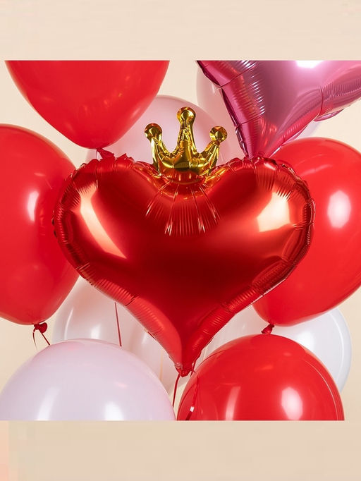 Воздушный шар фольгированный 18 Сердце с короной, набор 5 шт., красный - Страна карнавалия фото 2