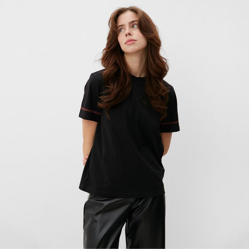 Футболка женская с красным кантом Basic line чёрная, размер 42