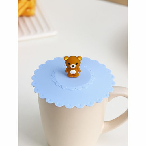 Крышка-непроливайка силиконовая Доляна «Мишка», d=11 см, цвет голубой