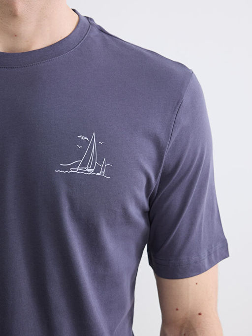 Bisiklet Yaka Bask?l? Penye Erkek Ti??rt