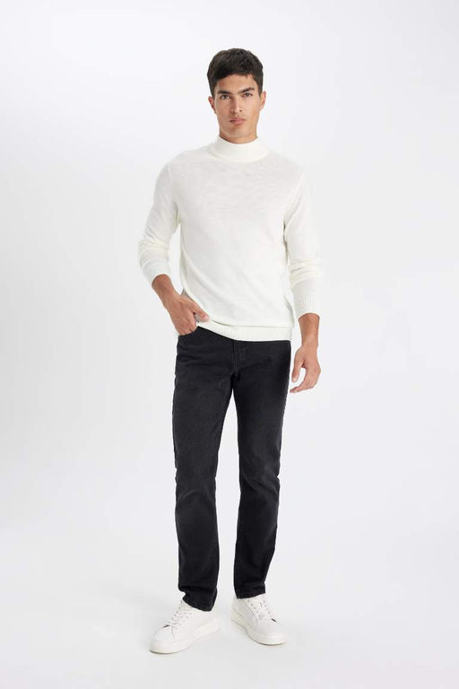 Slim Fit Dar Kesim Yar?m Bal?kc? Yaka Basic Duz Triko Kazak - Defacto фото 4