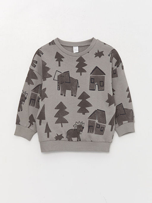 Bisiklet Yaka Uzun Kollu Bask?l? Erkek Bebek Sweatshirt