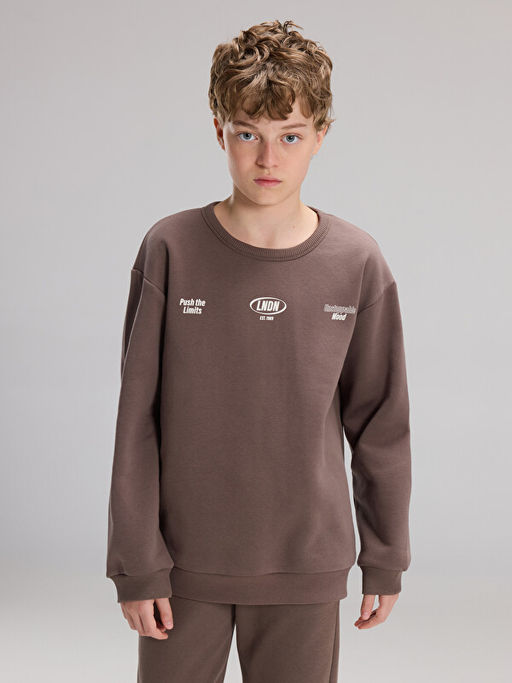 Bisiklet Yaka Bask?l? Erkek ?ocuk Sweatshirt