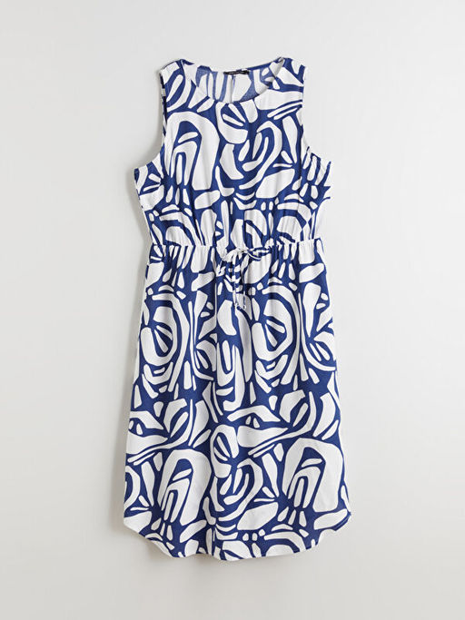 Bisiklet Yaka Desenli Belden Oturtmal? Elbise