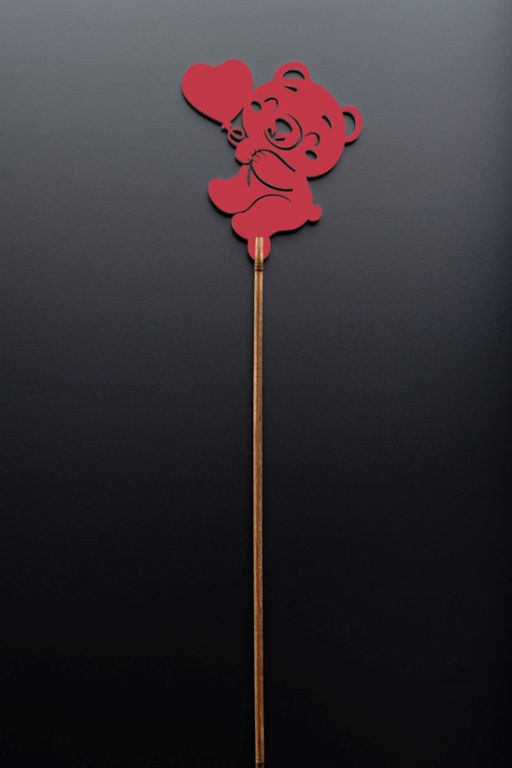 Топпер 5 шт "Мишка с сердцем" №49, красный, фанера (72*80*4 мм)