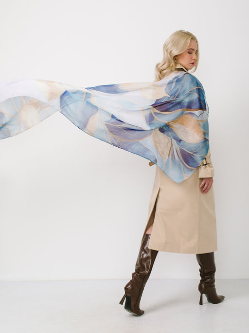 Большой, мягкий, тонкий и очень нежный двусторонний палантин с рисунком в стиле арт-деко - Tantino фото 5