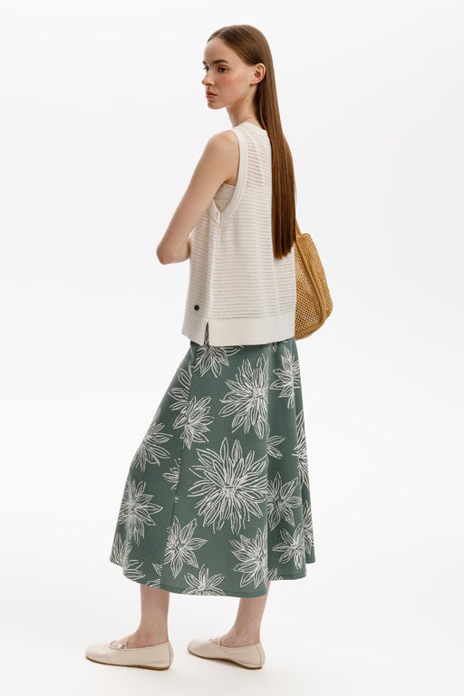 ЕВТ 7029/зеленый,крупные астры юбка жен