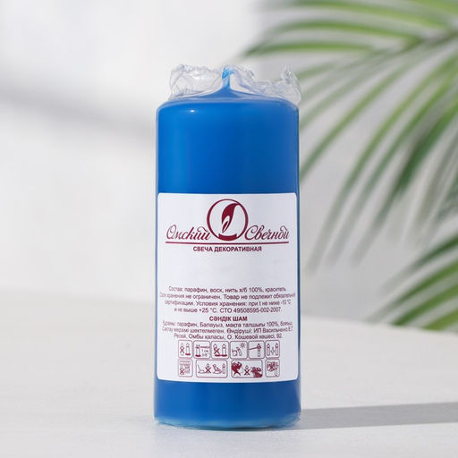 Цена за 2 шт. Свеча - цилиндр, 4×9 см, 11 ч, 90 г, синяя