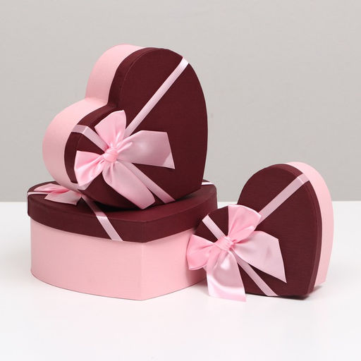 Набор подарочных коробок сердце 3 в 1, бордовый, 21?19?9 - 15.5?14?6 см