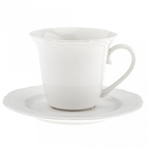 "Совершенство" Чашка фарфоровая 200мл, д8,9см h7,9см, с блюдцем д14,8см h1,5см, глянцевая глазурь, белый, рельефный декор, волнистый край (Китай)