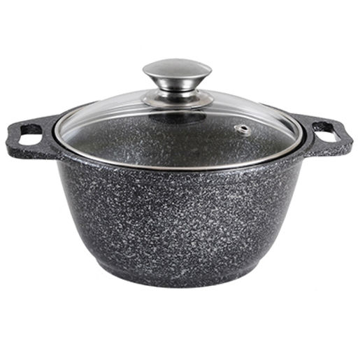 "Мрамор темный" Кастрюля с тефлоновым покрытием 1л, литая, стеклянная жаропрочная крышка (Россия)