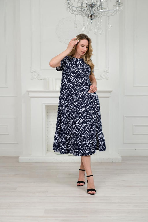 Платье женское из кулирки Кармелита горошек на темно-синем - Амадэль фото 3