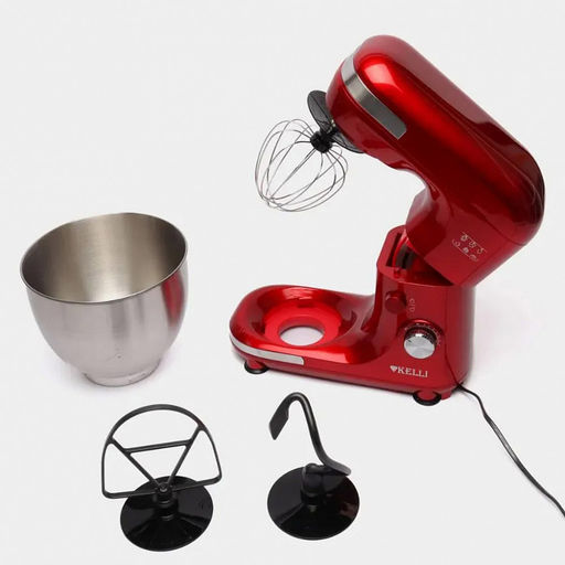 Миксер стационарный "Kelli" 7 режимов скоростей, металлическая чаша: 5л, планетарное вращение, кнопка подъема верхней части корпуса, съемные металлические насадки, надежная фиксация на поверхности, крышка от разбрызгивания, низкий уровень шума, мощно