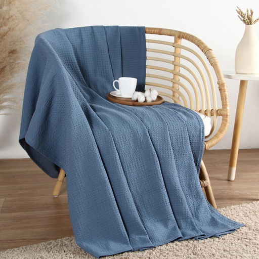 Плед вафельный «Этель» Waffle, 150×240 см, синий, вафля 195 г/м²