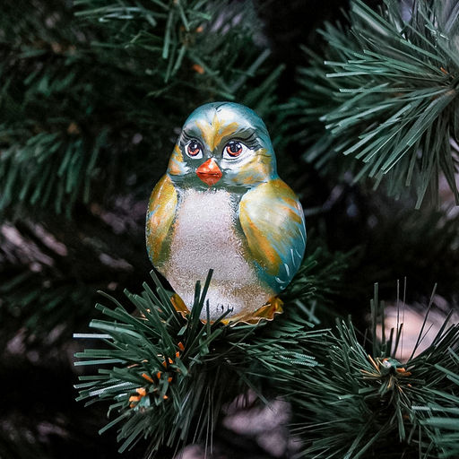 Елочная игрушка фигурка стеклянная Певчая птичка-2 4,5х5х7,5см, ручная художественная роспись, подарочная упаковка (Россия) - Домашняя мода фото 5