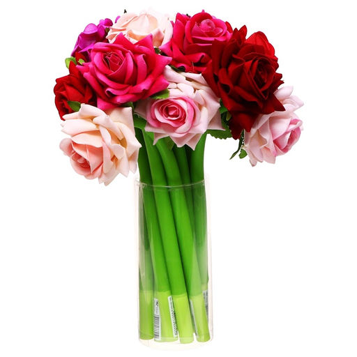 Цена за 32 шт. Ручка-прикол Роза, синий стержень, гелевая, МИКС