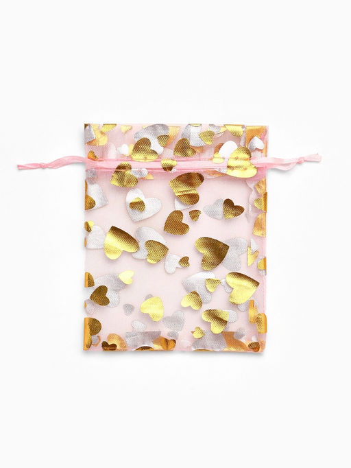 Набор мешочков подарочных 100 шт. «Сердечки», 10×12 см, розовый с золотом