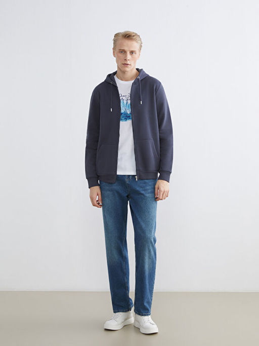 Kap??onlu Uzun Kollu Erkek Fermuarl? Sweatshirt