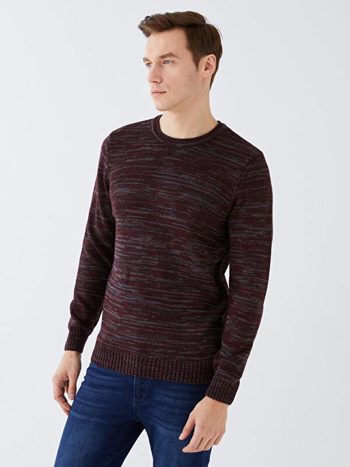 Bisiklet Yaka Uzun Kollu Desenli Erkek Triko Kazak