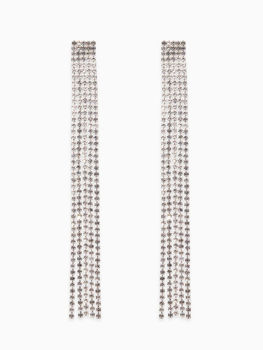 Серьги висячие со стразами Водопад прямые нити, цвет белый в серебре, 11.5 см