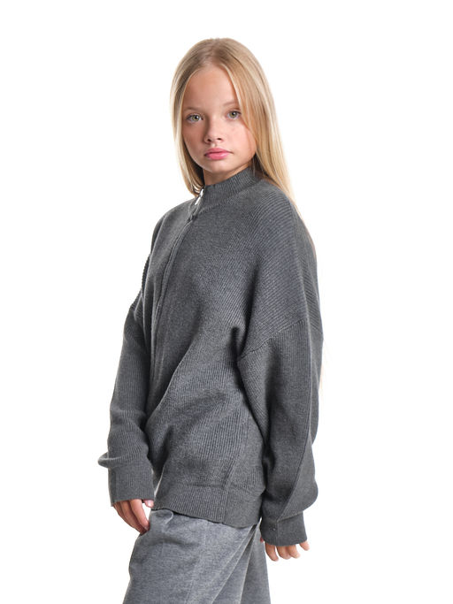 Джемпер оверсайз на молнии для девочки 33-7596 серый
