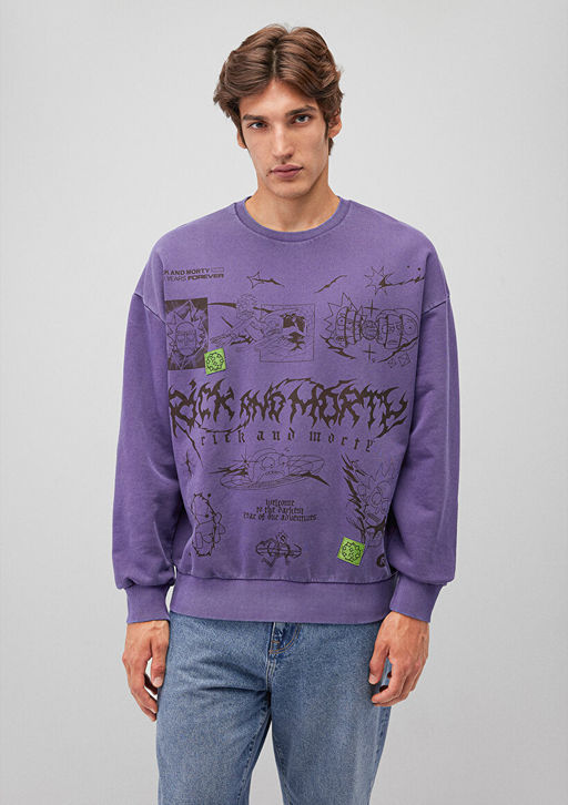 Rick and Morty Bask?l? Mor Sweatshirt - Mavi фото 3