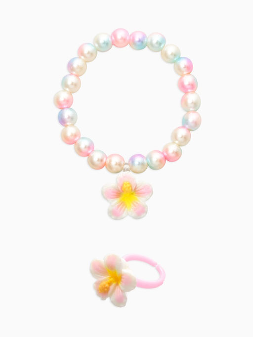 Набор детский «Выбражулька. Жемчуг», 3 предмета: бусы, кольцо, кольцо, желтый, белый