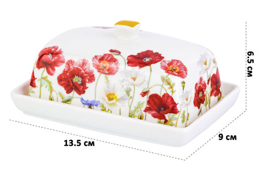 Масленка 13,5*9*6,5 см "Маки" NEW BONE CHINA