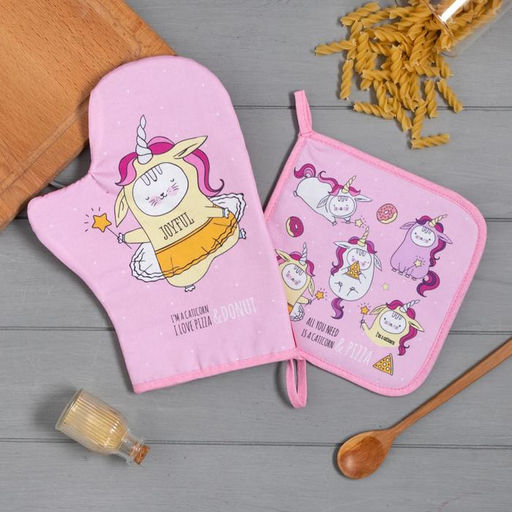 Цена за 2 шт. Набор кухонный «Caticorn» варежка-прихватка 20×28 см, прихватка 19×19 см,100% хлопок